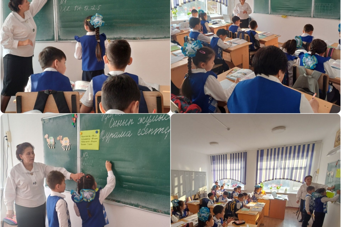 Саумалкөл қазақ орта мектебінде бастауыш сыныптар онкүндігіне орай жоспарға сәйкес М. Т. Жукенова 2«Ә» сыныбында «Құрама есептер шығару» тақырыбында ашық сабақ өткізді